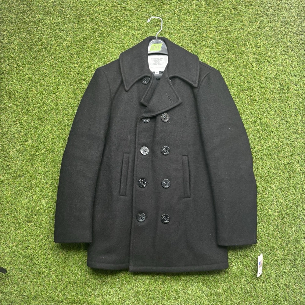 Vintage US Navy Peacoat Mens 32 Black Wool  Button Front NWT